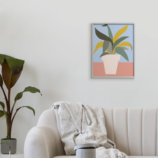Stupell Industries Indoor Potted Plant Soft Green Blue Red in Gray Frame Wall Art